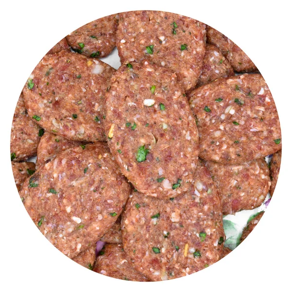 Albóndigas Carne Cruda Hechas Con Varias Especias Caseras Kofte Kofta — Foto de Stock