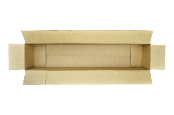 Beige Rectangular Cardboard Box Open Lid Corrugated Cardboard Isolated White — Stock Photo, Image