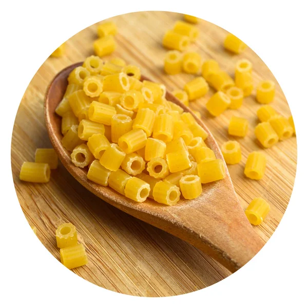 Pastas Crudas Frescas Sanas Macarrones Secos Con Cuchara Madera —  Fotos de Stock