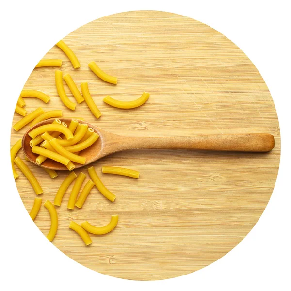 Rauwe Verse Gezonde Droge Macaroni Pasta Houten Lepel — Stockfoto