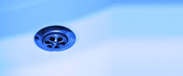 Drain White Clean Sink Background Close — Stock Photo, Image