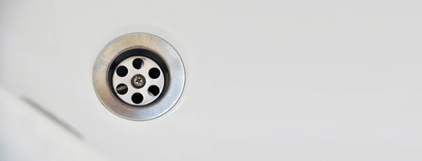 Drain White Clean Sink Background Close — Stock Photo, Image