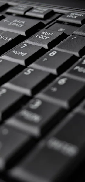 Svart Färg Laptop Och Tangentbord Detalj Närbild Svart Laptop Tangentbord — Stockfoto