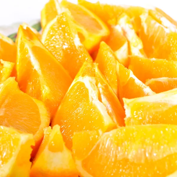 Conservación Fresca Sana Jugosa Fruta Naranja Cortada Rodajas Naranja Plato — Foto de Stock