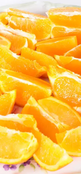 Conservación Fresca Sana Jugosa Fruta Naranja Cortada Rodajas Naranja Plato — Foto de Stock