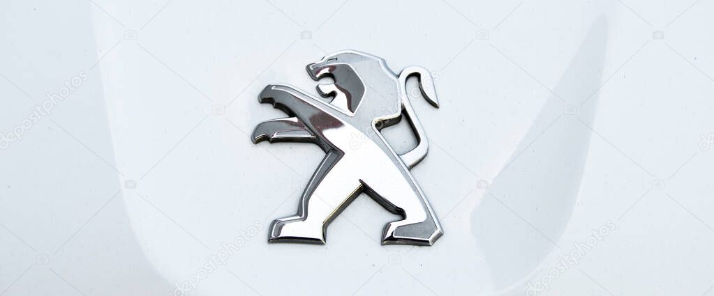Peugeot chrome metal logo, luxury car in Istanbul city, June 23.2017 Istanbul pendik second hand car market