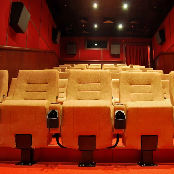 Modern Cinema Hall Empty Beige Comfortable Seats Movie Theater Seats — Stock Photo, Image