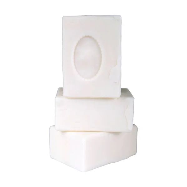 Białe Czyste Aromatyczne Pachnące Batony Mydlane Izolowane Białym Tle — Zdjęcie stockowe