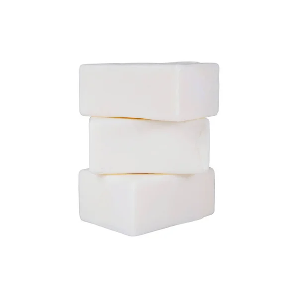 Białe Czyste Aromatyczne Pachnące Batony Mydlane Izolowane Białym Tle — Zdjęcie stockowe