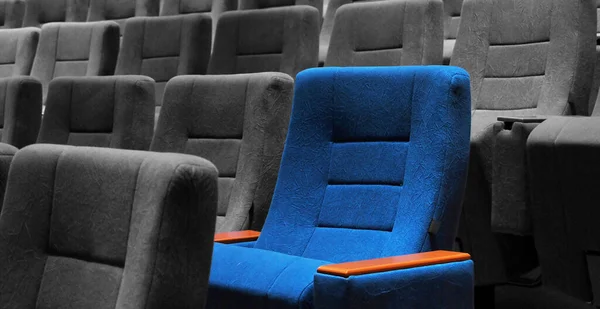 Sala Cine Moderna Vacía Azul Gris Cómodos Asientos Asientos Cine — Foto de Stock