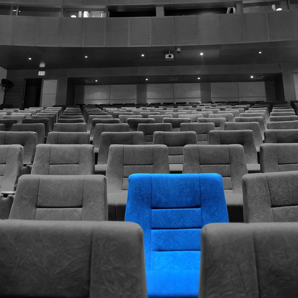 Modern Cinema Hall Empty Blue Grey Comfortable Seats Movie Theater — Stock Photo, Image