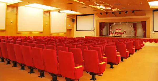 Moderno Cine Sala Teatro Vacío Azul Rojo Cómodos Asientos Asientos — Foto de Stock