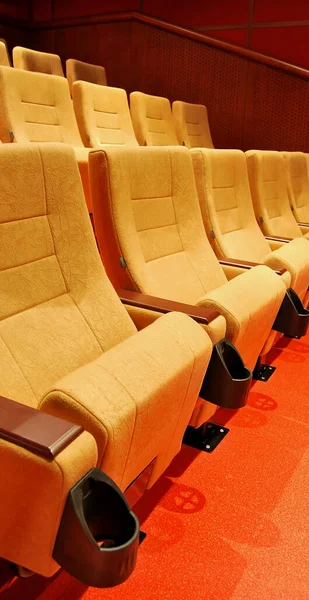 Modern Cinema Hall Empty Beige Comfortable Seats Movie Theater Seats — Stock Photo, Image