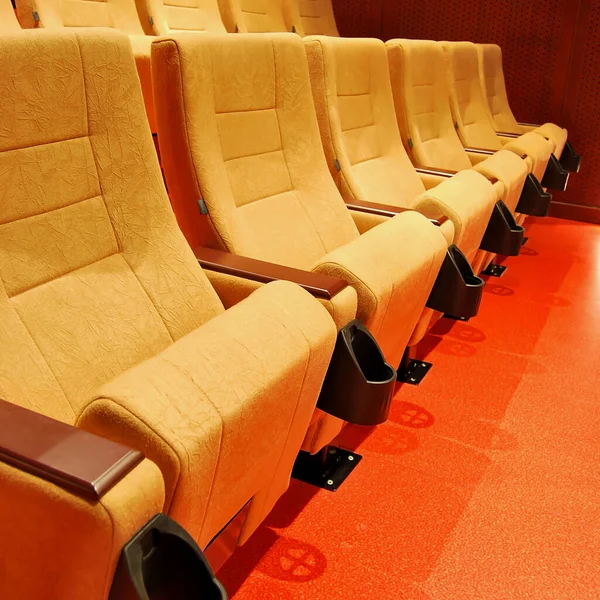 Modern Cinema Hall Empty Beige Comfortable Seats Movie Theater Seats — Stock Photo, Image