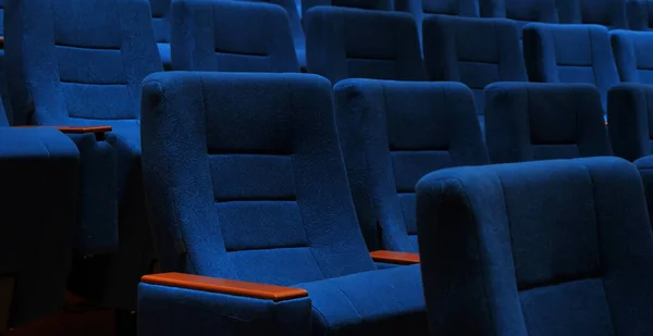 Sala Cine Moderno Asientos Cómodos Vacíos Azules Asientos Cine Silla — Foto de Stock