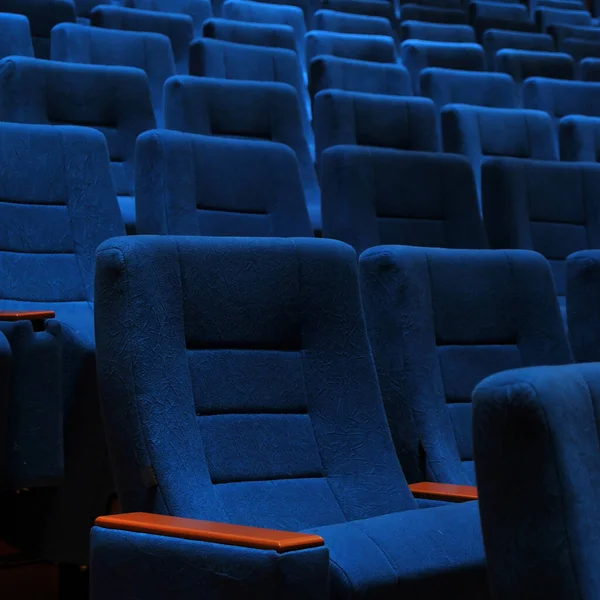 Sala Cine Moderno Asientos Cómodos Vacíos Azules Asientos Cine Silla — Foto de Stock