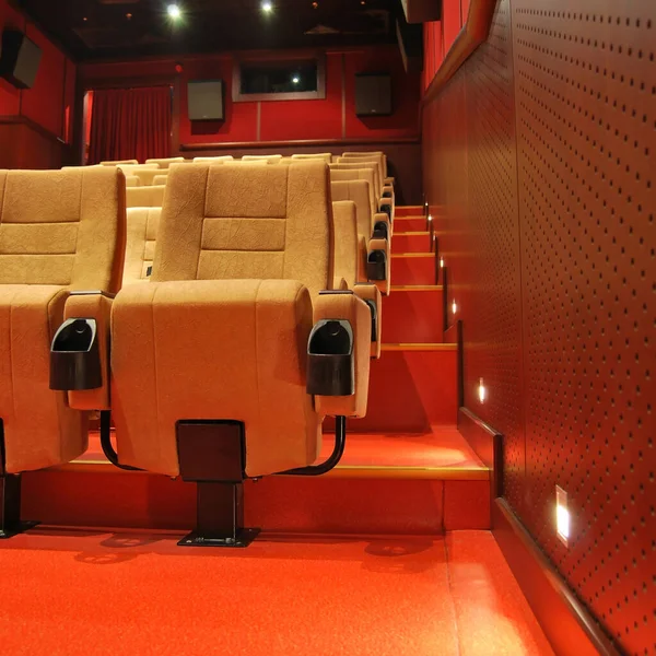 Moderna Sala Cinema Vuota Beige Comode Poltrone Sedili Cinema Sedia — Foto Stock