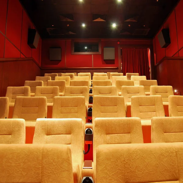 Modern Cinema Hall Empty Beige Comfortable Seats Movie Theater Seats — Stock Photo, Image