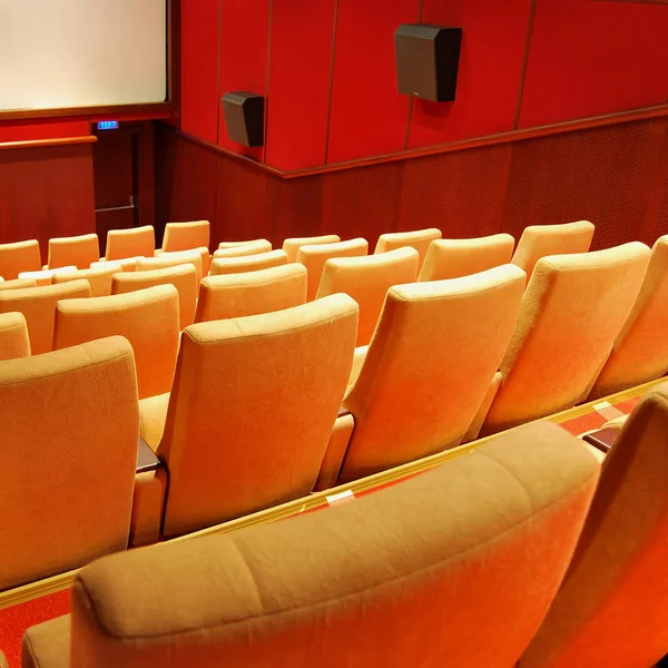 Modern Cinema Hall Empty Beige Comfortable Seats Movie Theater Seats — Stock Photo, Image