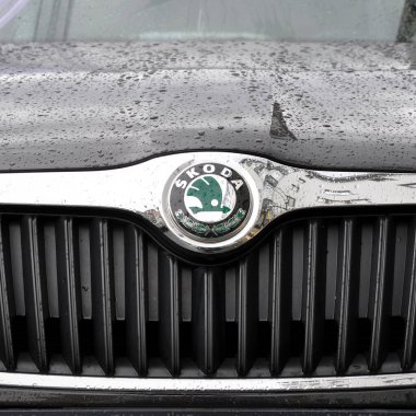 İstanbul 'da Skoda krom metal logosu, lüks otomobil, 21 Mart 2012 İstanbul pendik Türkiye otomobil pazarı