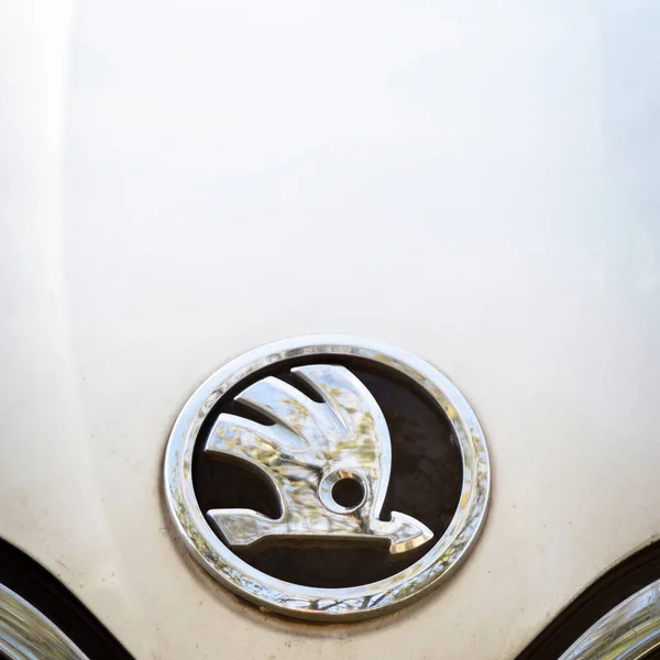 Skoda Chrome Metal Logo Luksusowy Samochód Mieście Stambuł 2017 Stambuł — Zdjęcie stockowe