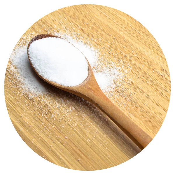 Table Salt Used Cooking Wooden Spoon Bamboo Cutting Board — Stock Photo, Image