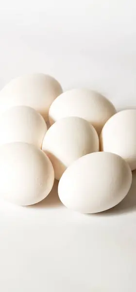 Huevos Pollo Crudos Blancos Orgánicos Frescos Aislados Sobre Fondo Blanco — Foto de Stock