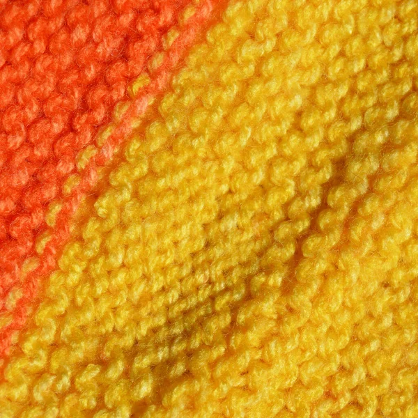 Musterstoff Aus Wolle Handgemachter Strickstoff Orange Und Gelb Wolle Hintergrund — Stockfoto