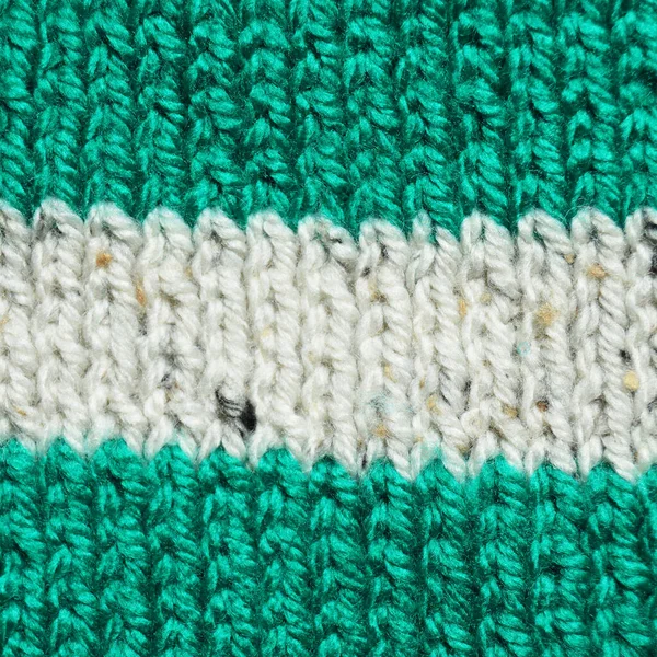Pattern Fabric Made Wool Handmade Knitted Fabric Green White Wool — Stock Photo, Image