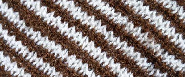Pattern Fabric Made Wool Handmade Knitted Fabric Brown White Wool — 스톡 사진