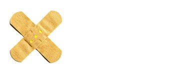 Bej bez bant yardım bandı, çapraz imza yara bandı, beyaz arka planda izole.