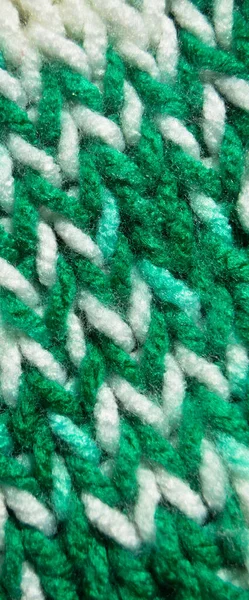 Шаблон Ткани Шерсти Ткань Ручной Работы Зеленой Белой Шерсти — стоковое фото
