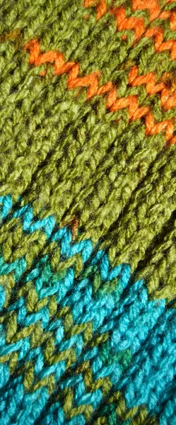 Pattern Fabric Made Wool Handmade Knitted Fabric Turquoise Green Wool — Stock Photo, Image