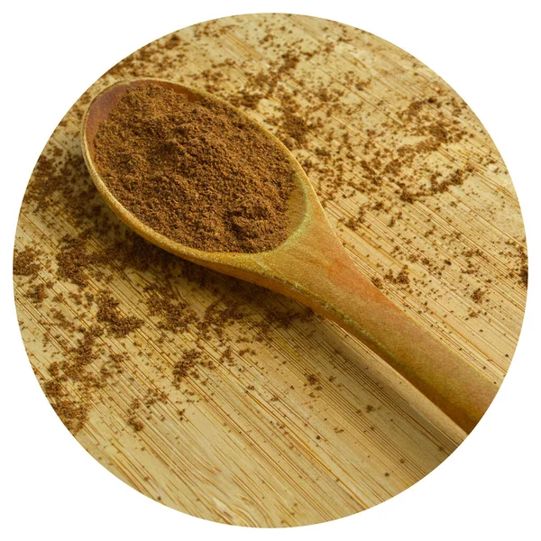 Gepoederde Specerijen Allspice Houten Lepel Bamboe Snijplank — Stockfoto