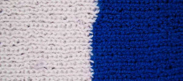 Vzor Tkaniny Vlny Ručně Pletené Tkaniny Modrá Bílá Vlna Pozadí — Stock fotografie