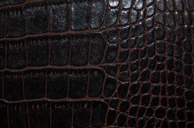 Taklit timsah derisi siyah ve kahverengi desen yakın plan, herhangi bir tasarım çalışması için kullanışlı