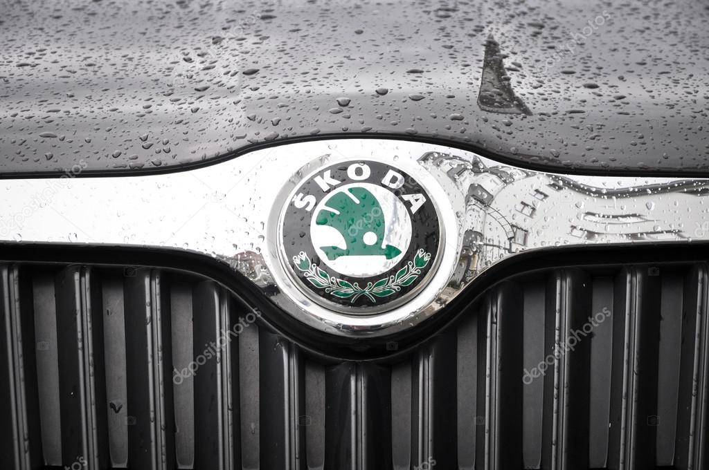 Close-up Skoda Chrome metal logo