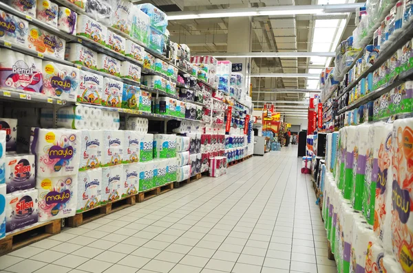 Carrefour Istambul, secção de produtos de limpeza — Fotografia de Stock