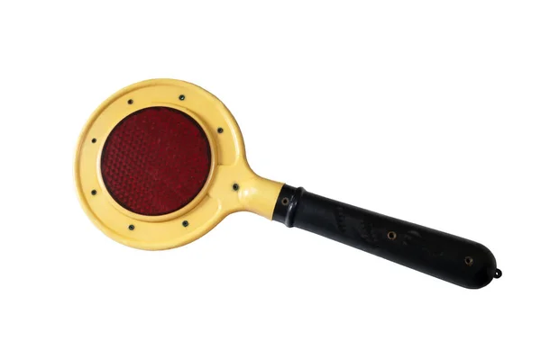 Controlador Tráfico Con Vidrio Rojo Sobre Fondo Blanco Sujeto Amarillo — Foto de Stock