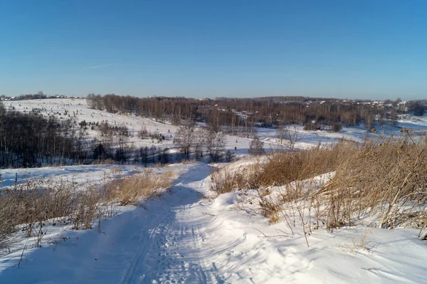 Winter Landscape Hilly Terrain Russia Turn Blue Background Sky Beautiful — Stock Photo, Image