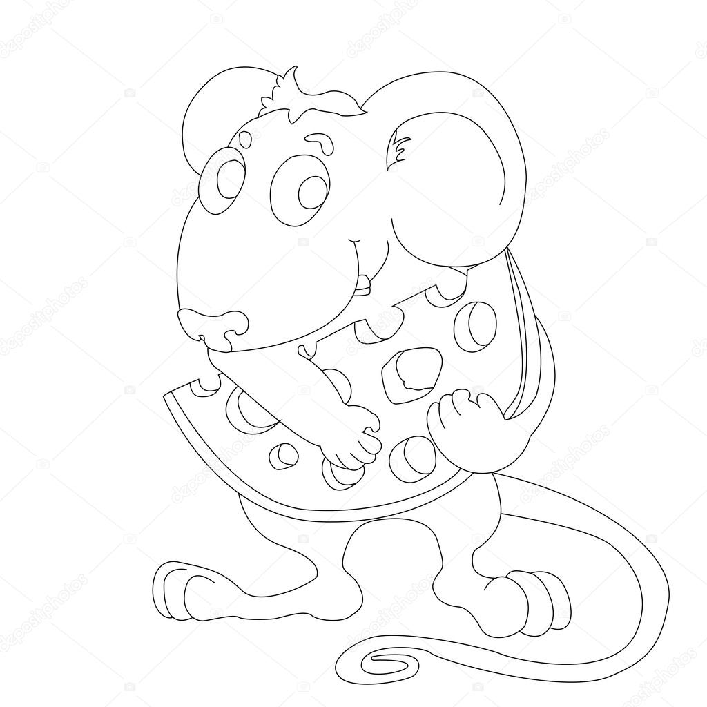 Contour Van Kleine Muis Met Plakje Kaas Stockvector Tanitue