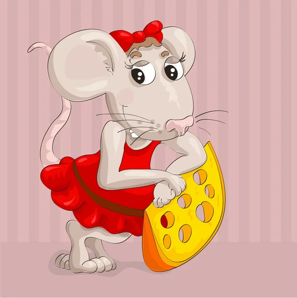 Kleine muis met plakje kaas — Stockvector