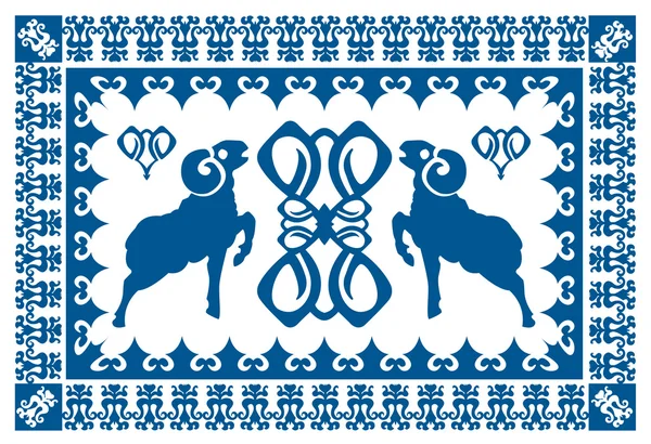 Ornamento étnico com aries estilizados — Vetor de Stock