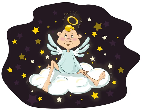 Angel sitting on  cloud — Stock Vector