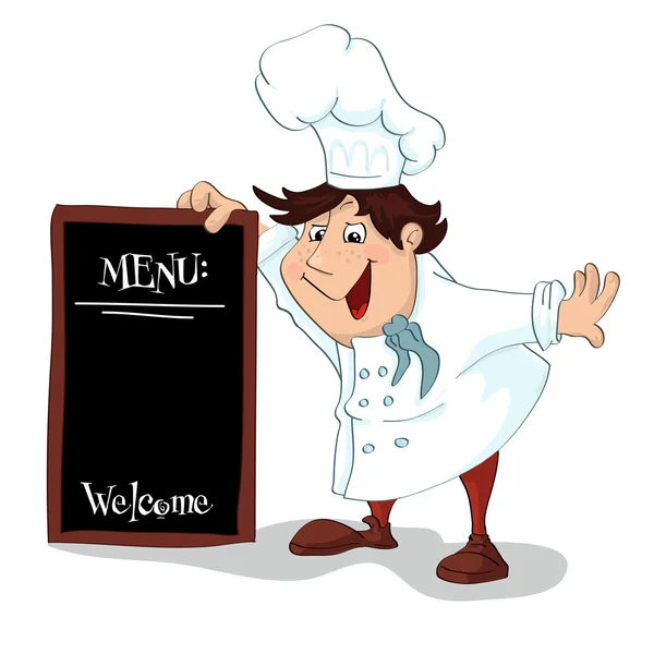 Cartoon cook with menu sign — Stock Vector