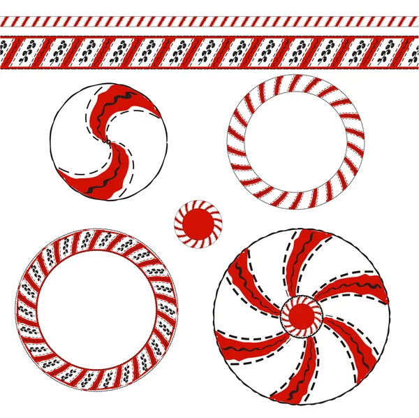 赤と白の要素で Mezensky 飾り — ストックベクタ