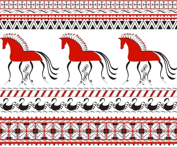 Mezensky red horses — Stock Vector