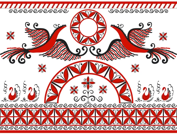 Mezensky ornament met twee rode firebirds — Stockvector