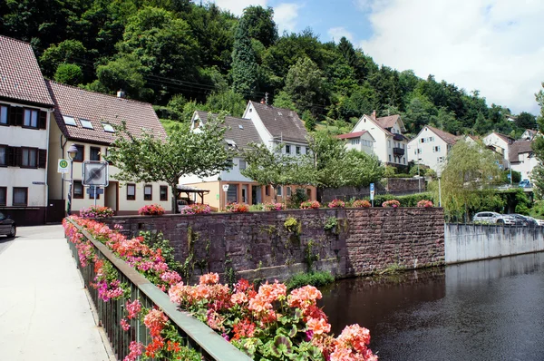 Städtchen und Fluss im Nordschwarzwald — Stockfoto