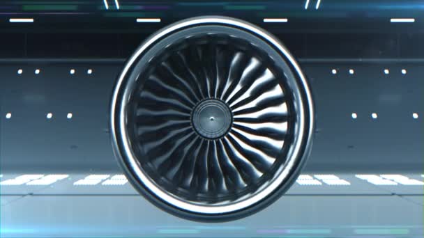 Крупним планом 3d Анімація цифрового турбінного реактивного двигуна або футуристичного літака — стокове відео